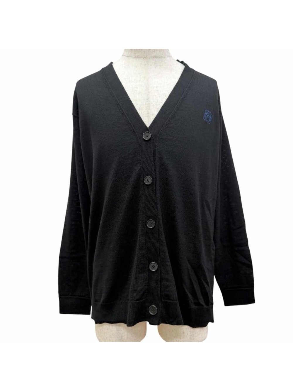 Loewe Wool Anagram Logo Embroidery Lightweight Knit Cardigan Black